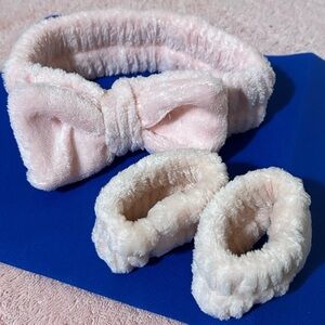 Spa Headband & Wristband 3pcs set soft pink